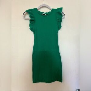 Zara green ruffle sleeve fitted mini dress